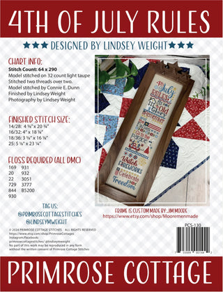 4th of July Rules Cross Stitch Pattern by Primrose Cottage Stitches - Premium Pattern, Cross Stitch from Primrose Cottage Stitches - Just $20! Shop now at Crossed Hearts Needlework & Design