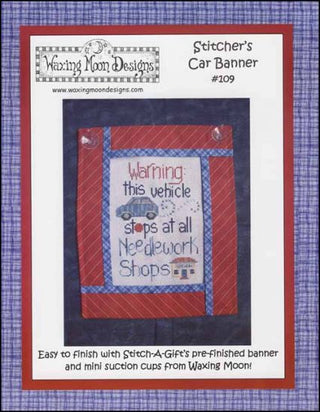 Stitcher's Car Banner Cross Stitch Pattern - Premium Pattern, Cross Stitch from Waxing Moon Designs - Just $8! Shop now at Crossed Hearts Needlework & Design