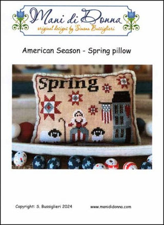 American Season Spring Pillow Cross Stitch Pattern by Mani di Donna - Premium Pattern, Cross Stitch from Mani di Donna - Just $12! Shop now at Crossed Hearts Needlework & Design