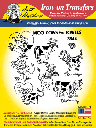 Moo Cows for Towels #3844 Vintage Embroidery Iron-on Transfer Pattern by Aunt Martha's® - Premium Transfer Patterns from Aunt Martha's® - Just $2.25! Shop now at Crossed Hearts Needlework & Design