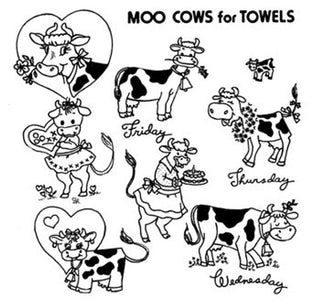 Moo Cows for Towels #3844 Vintage Embroidery Iron-on Transfer Pattern by Aunt Martha's® - Premium Transfer Patterns from Aunt Martha's® - Just $2.25! Shop now at Crossed Hearts Needlework & Design