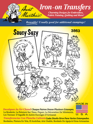 Saucy Suzy #3863 Vintage Embroidery Iron-on Transfer Pattern by Aunt Martha's® - Premium Transfer Patterns from Aunt Martha's® - Just $2.25! Shop now at Crossed Hearts Needlework & Design