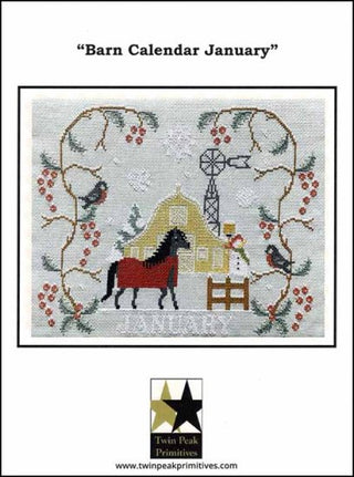 Barn Calendar January Cross Stitch Pattern by Twin Peak Primitives *NEW* - Premium Pattern, Cross Stitch from Twin Peak Primitives - Just $10! Shop now at Crossed Hearts Needlework & Design