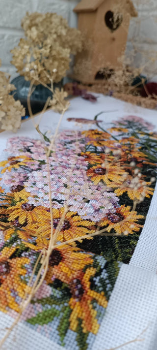 Black Eyed Susans and Phlox Needlecraft Kit by Merejka - Premium Needlecraft Kit from Merejka - Just $49! Shop now at Crossed Hearts Needlework & Design