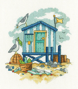 Blue Beach Hut: By The Sea Collection Needlecraft Kit by Heritage Crafts - Premium Needlecraft Kit from Heritage Crafts - Just $41! Shop now at Crossed Hearts Needlework & Design