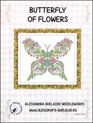 Butterfly Of Flowers Cross Stitch Pattern by Alessandra Adelaide Needleworks - Premium Pattern, Cross Stitch from Alessandra Adelaide Needleworks (AAN) - Just $15.88! Shop now at Crossed Hearts Needlework & Design