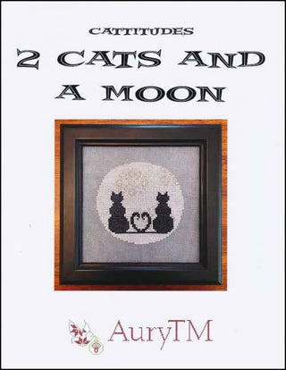 Cattitudes: 2 Cats and a Moon Cross Stitch Pattern by AuryTM - Premium Pattern, Cross Stitch from AuryTM - Just $10! Shop now at Crossed Hearts Needlework & Design