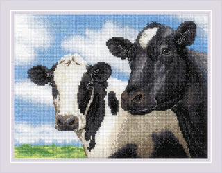 Cows Cross Stitch Needlework Kit by RIOLIS *NEW* - Premium Needlecraft Kit from RIOLIS - Just $48! Shop now at Crossed Hearts Needlework & Design