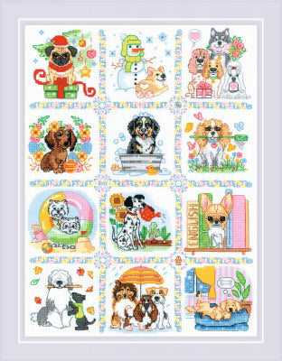 Dog Calendar Cross Stitch Needlework Kit by RIOLIS *NEW* - Premium Needlecraft Kit from RIOLIS - Just $46! Shop now at Crossed Hearts Needlework & Design