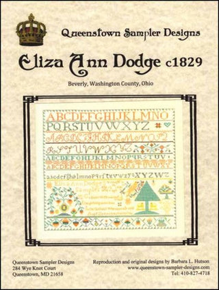 Eliza Ann Dodge c1829 Cross Stitch Pattern by Queenstown Sampler Designs - Premium Pattern, Cross Stitch from Queenstown Sampler Designs - Just $28! Shop now at Crossed Hearts Needlework & Design