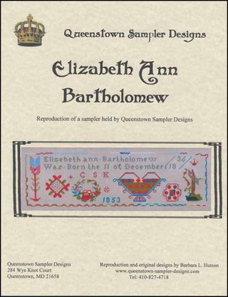 Elizabeth Ann Bartholomew 1853 Cross Stitch Pattern by Queenstown Sampler Designs - Premium Pattern, Cross Stitch from Queenstown Sampler Designs - Just $12! Shop now at Crossed Hearts Needlework & Design