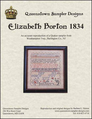 Elizabeth Borton 1834 Cross Stitch Pattern by Queenstown Sampler Designs - Premium Pattern, Cross Stitch from Queenstown Sampler Designs - Just $16! Shop now at Crossed Hearts Needlework & Design