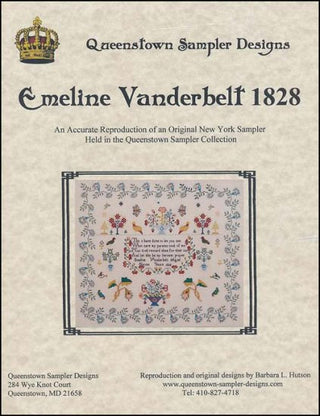 Emeline Vanderbelt 1828 Cross Stitch Pattern by Queenstown Sampler Designs - Premium Pattern, Cross Stitch from Queenstown Sampler Designs - Just $26! Shop now at Crossed Hearts Needlework & Design