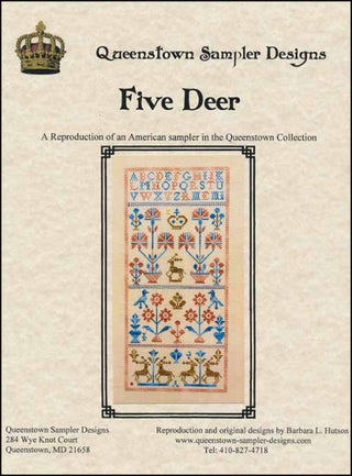 Five Deer Sampler Cross Stitch Pattern by Queenstown Sampler Designs - Premium Pattern, Cross Stitch from Queenstown Sampler Designs - Just $12! Shop now at Crossed Hearts Needlework & Design