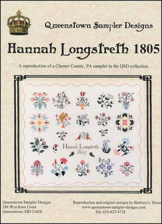 Hannah Longstreth 1805 Cross Stitch Pattern by Queenstown Sampler Designs - Premium Pattern, Cross Stitch from Queenstown Sampler Designs - Just $34! Shop now at Crossed Hearts Needlework & Design