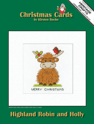 Highland Robin & Holly Christmas Cards (3pk) Needlecraft Kits by Heritage Crafts *NEW* - Premium Needlecraft Kit from Heritage Crafts - Just $48! Shop now at Crossed Hearts Needlework & Design