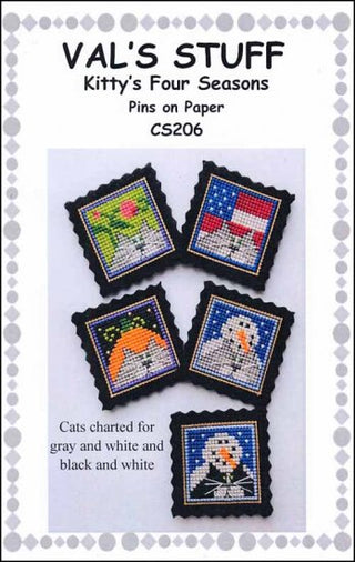 Kitty's Four Seasons Pins on Paper Cross Stitch Pattern by Val's Stuff - Premium Pattern, Cross Stitch from Val's Stuff - Just $14! Shop now at Crossed Hearts Needlework & Design