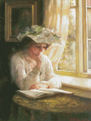 Lady Reading By Window FULL COVERAGE Cross Stitch Pattern by Heaven and Earth Designs - Premium Pattern, Cross Stitch from Heaven and Earth Designs - Just $23! Shop now at Crossed Hearts Needlework & Design