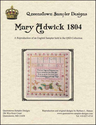 Mary Adwick 1804 Cross Stitch Pattern by Queenstown Sampler Designs - Premium Pattern, Cross Stitch from Queenstown Sampler Designs - Just $18! Shop now at Crossed Hearts Needlework & Design