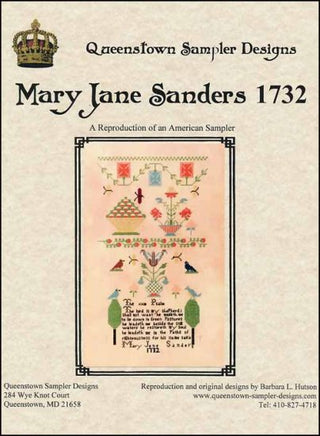 Mary Jane Sanders 1732 Cross Stitch Pattern by Queenstown Sampler Designs - Premium Pattern, Cross Stitch from Queenstown Sampler Designs - Just $20! Shop now at Crossed Hearts Needlework & Design