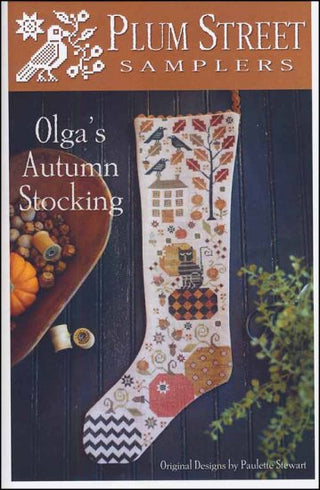 Olga's Autumn Stocking Cross Stitch Pattern by Plum Street Samplers - Premium Pattern, Cross Stitch from Plum Street Samplers - Just $16! Shop now at Crossed Hearts Needlework & Design