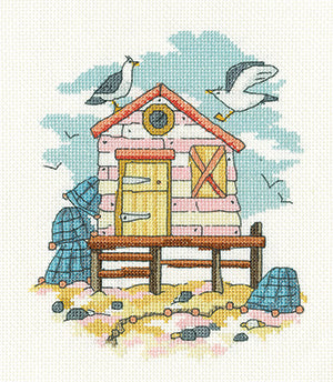 Pink Beach Hut: By The Sea Collection Needlecraft Kit by Heritage Crafts - Premium Needlecraft Kit from Heritage Crafts - Just $41! Shop now at Crossed Hearts Needlework & Design