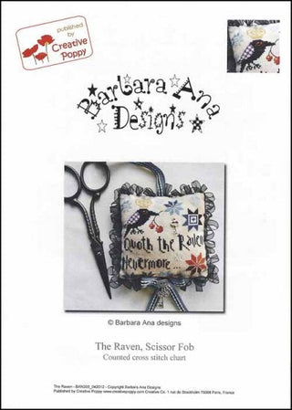 The Raven Scissor Fob Cross Stitch Pattern by Barbara Ana Designs - Premium Pattern, Cross Stitch from Barbara Ana Designs - Just $11.98! Shop now at Crossed Hearts Needlework & Design