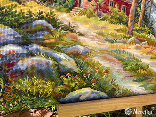 Red Cabin In The Woods Needlecraft Kit by Merejka *NEW* - Premium Needlecraft Kit from Merejka - Just $93! Shop now at Crossed Hearts Needlework & Design