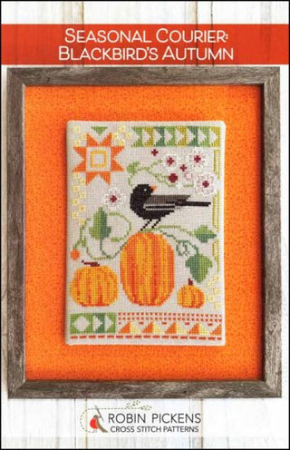 Seasonal Courier: Blackbirds Autumn Cross Stitch Pattern by Robin Pickens *NEW* - Premium Pattern, Cross Stitch from Robin Pickens - Just $10! Shop now at Crossed Hearts Needlework & Design