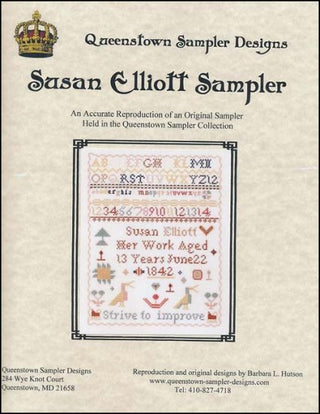 Susan Elliott Sampler Cross Stitch Pattern by Queenstown Sampler Designs - Premium Pattern, Cross Stitch from Queenstown Sampler Designs - Just $12! Shop now at Crossed Hearts Needlework & Design