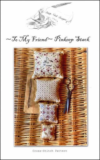 To My Friend ~ Pinkeep Stack Cross Stitch Pattern by Stacy Nash Primitives *NEW* - Premium Pattern, Cross Stitch from Stacy Nash Designs - Just $12! Shop now at Crossed Hearts Needlework & Design