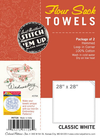 Aunt Martha's® Flour Sack Tea Towels 2-Pack 28" x 28" Classic White - Premium Kitchen Towels from Aunt Martha's® - Just $8.99! Shop now at Crossed Hearts Needlework & Design