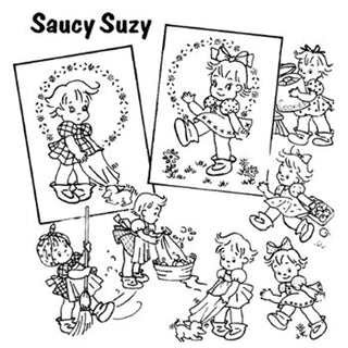 Saucy Suzy #3863 Vintage Embroidery Iron-on Transfer Pattern by Aunt Martha's® - Premium Transfer Patterns from Aunt Martha's® - Just $2.25! Shop now at Crossed Hearts Needlework & Design