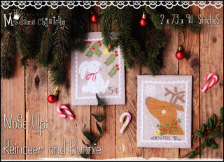 Nose Up: Reindeer and Bunnie Cross Stitch Pattern by Madame Chantilly - Premium Pattern, Cross Stitch from Madame Chantilly - Just $13.44! Shop now at Crossed Hearts Needlework & Design