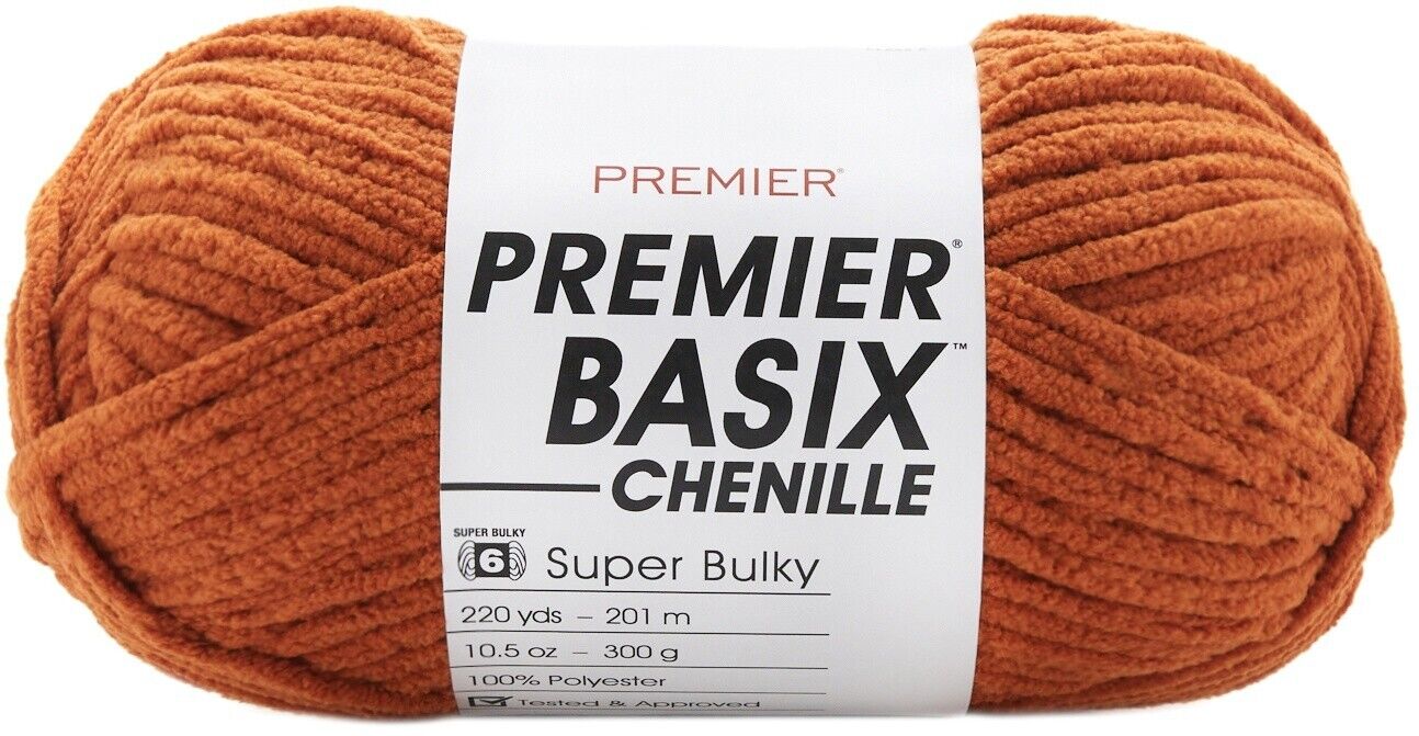  Premier Yarns Basix Chenille Yarn, Made of Polyester, Super Bulky  Yarn for Crocheting and Knitting, Mustard, 10.5 oz, 220 Yards