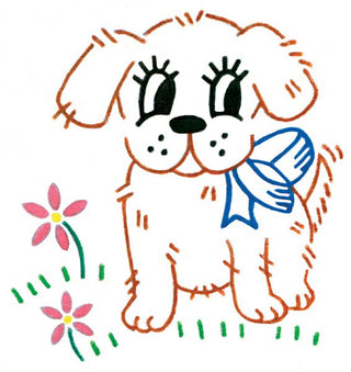 Aunt Martha's® Playful Puppies Iron-on Embroidery Pattern - Crossed Hearts Needlework & Design